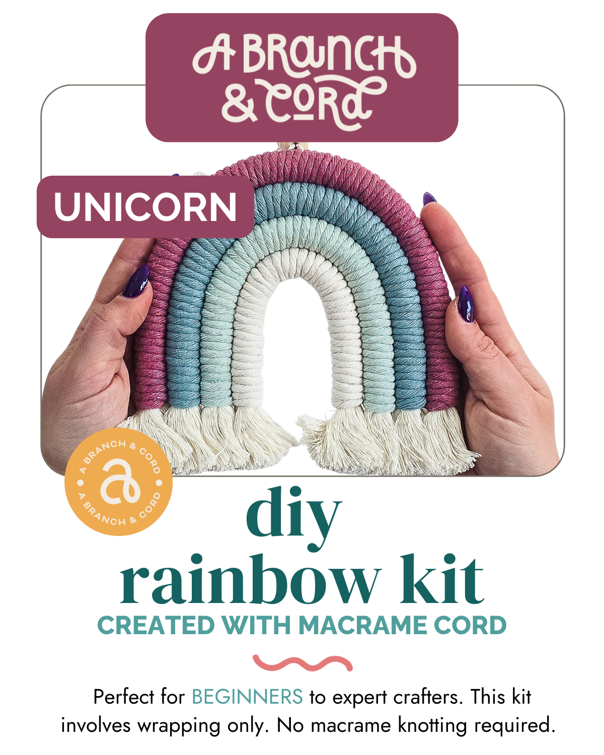 Hands holding a Rainbow Macrame kit
